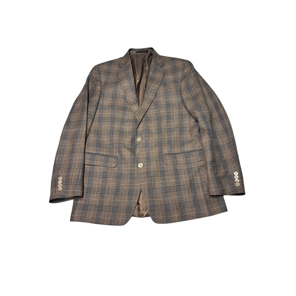 Lauren Ralph Lauren Brown Plaid Wool Silk Linen Blazer Sport Coat Mens 40L Mens